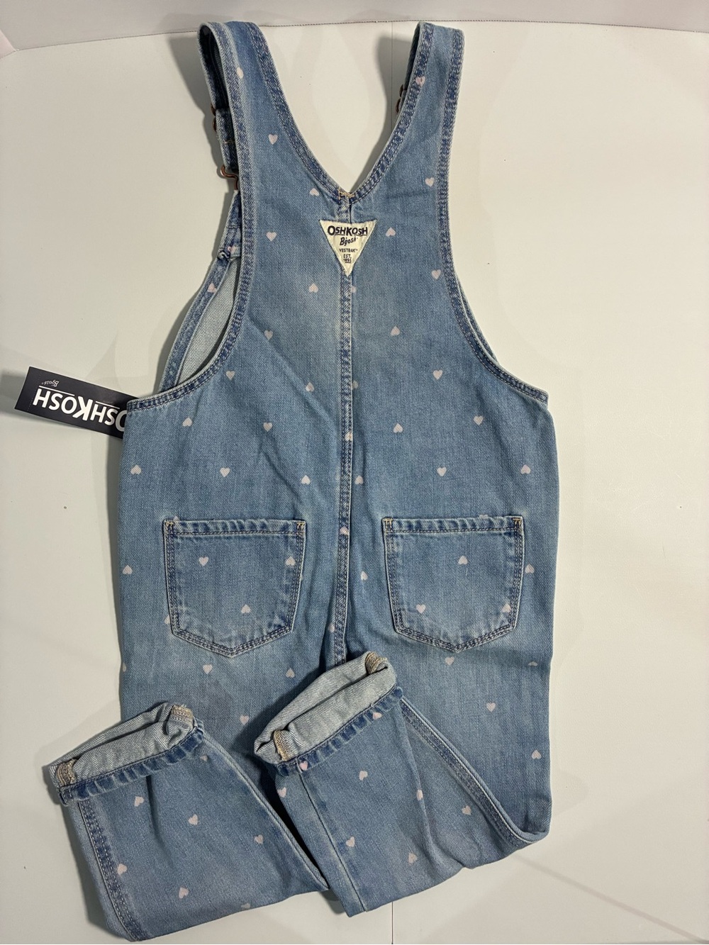 OshKosh B'gosh Denim Overalls with White Heart Print - Picture 3 of 4